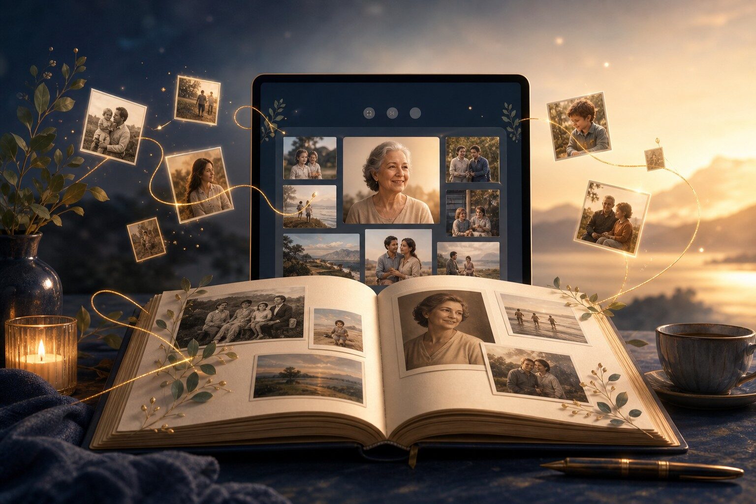 A family photo album connected with a digital archive